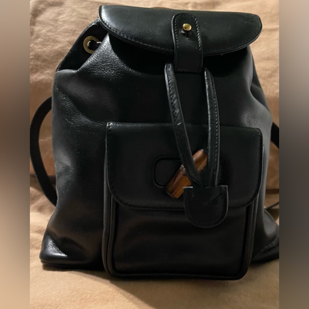 Like New Vintage Gucci Bamboo Mini Backpack Leather Black